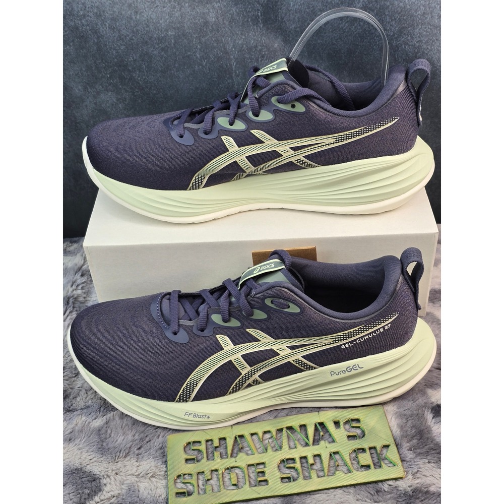 NWT ASICS Gel-Cumulus 27 Indigo Fog/Lucid Yellow Running Shoes Womens 11 Wide